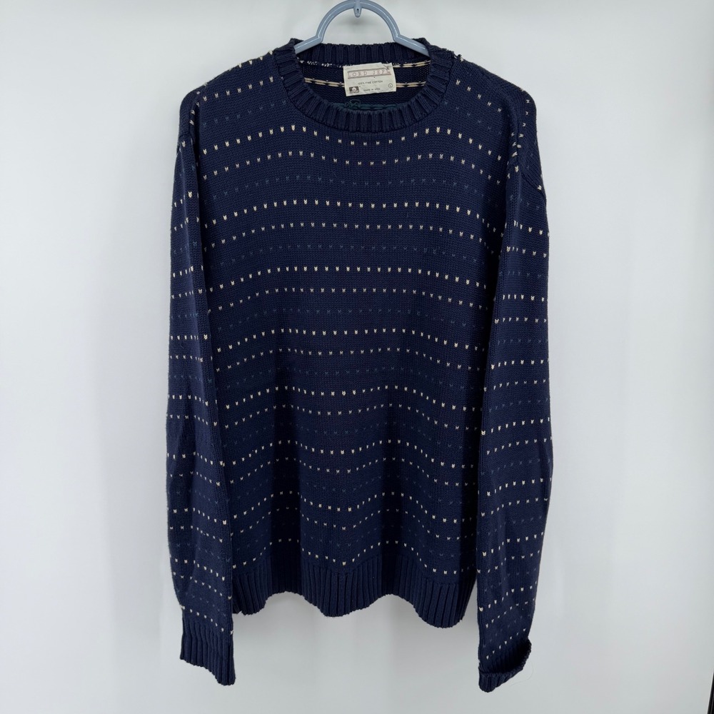 Lord Jeff Vintage Navy Blue 100% Cotton Knit Crewneck Sweater Mens‎ Large USA